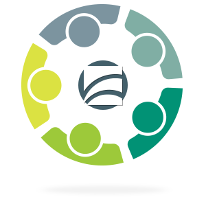stylized people around USF logo