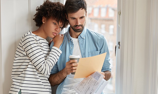 couple looking at budget